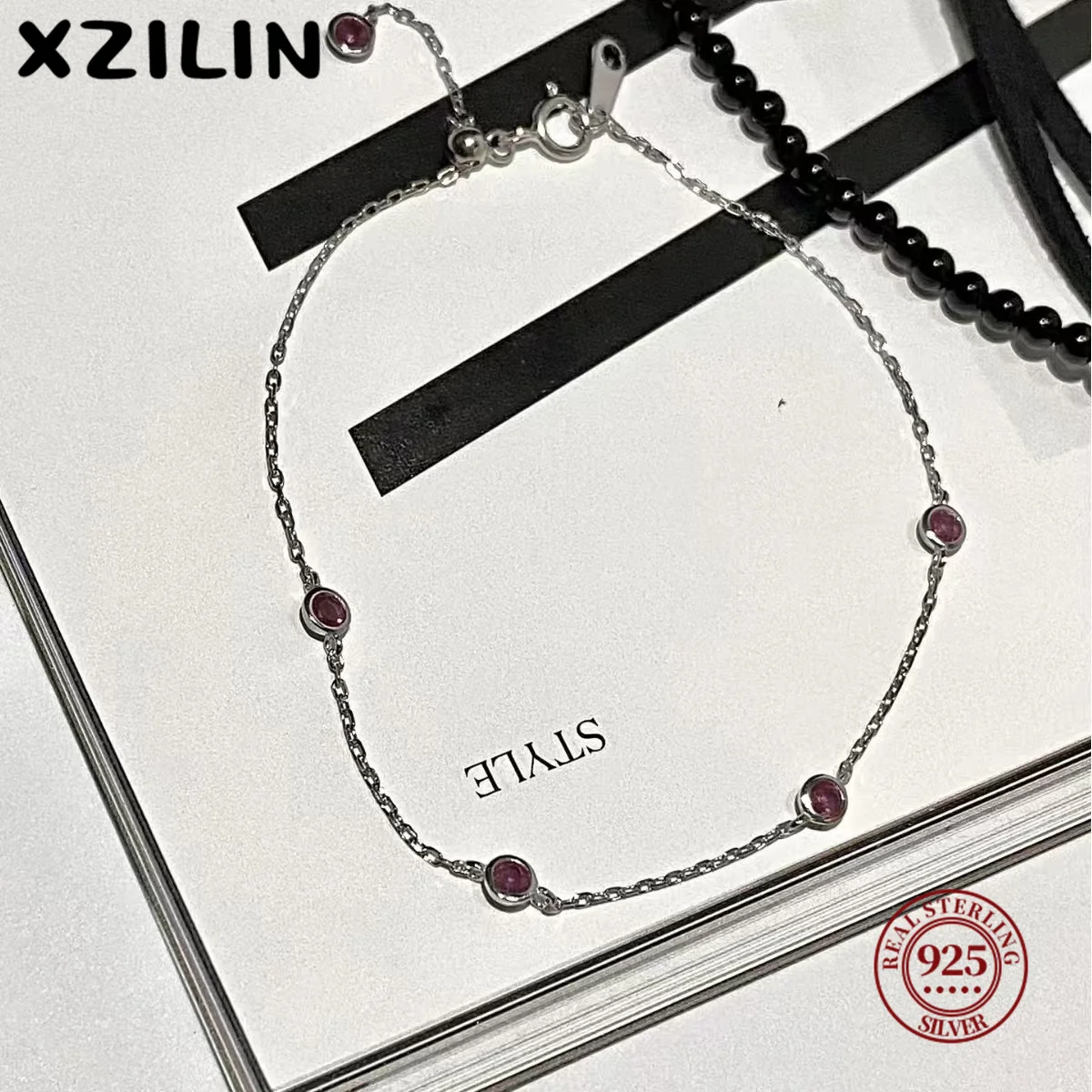 XZiLin 925 فضة صغير روبي أرجواني أحمر مكعب زركونيا سوار غرامة مجوهرات للنساء هدية حفلة