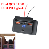 4-Ports Dual QC3.0 USB Dual PD Type-C Car Charger Socket Adapter Outlet with Switch and LED Voltmeter for Bus Boat Truck RV ATV