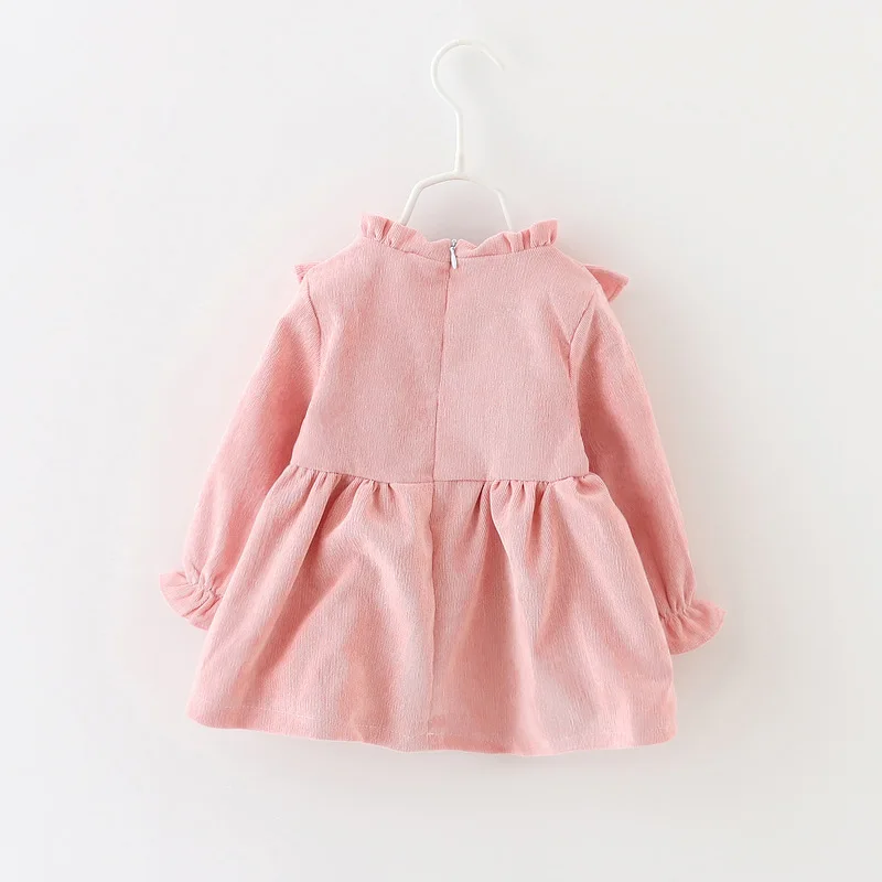 Autumn Girls' Dress Solid Cute Outerwear Children's Clothing Korean Version Fashion Fungus Pleated Edge Baby Kids Princess Dress