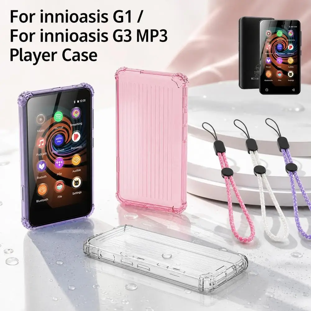 For Innioasis G1 G3  MP3 Player TPU Protective Case Transparent Soft Silicone Cover Anti-Drop Dustproof Shell with Lanyard