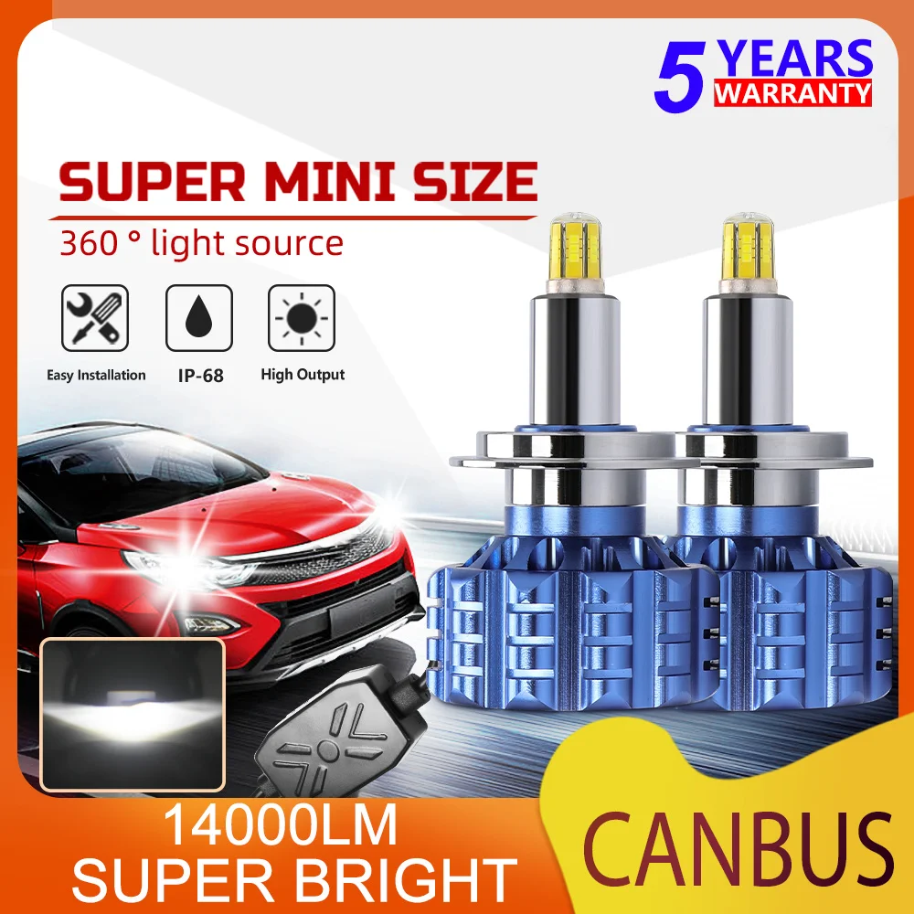 HAOLIDE H7 Led Bulbs Canbus 14000LM Super Bright H1 H3 H11 9005 HB3 9006 HB4 Car Headlight Lamps Ice 12V 6500k Auto Fog Lights