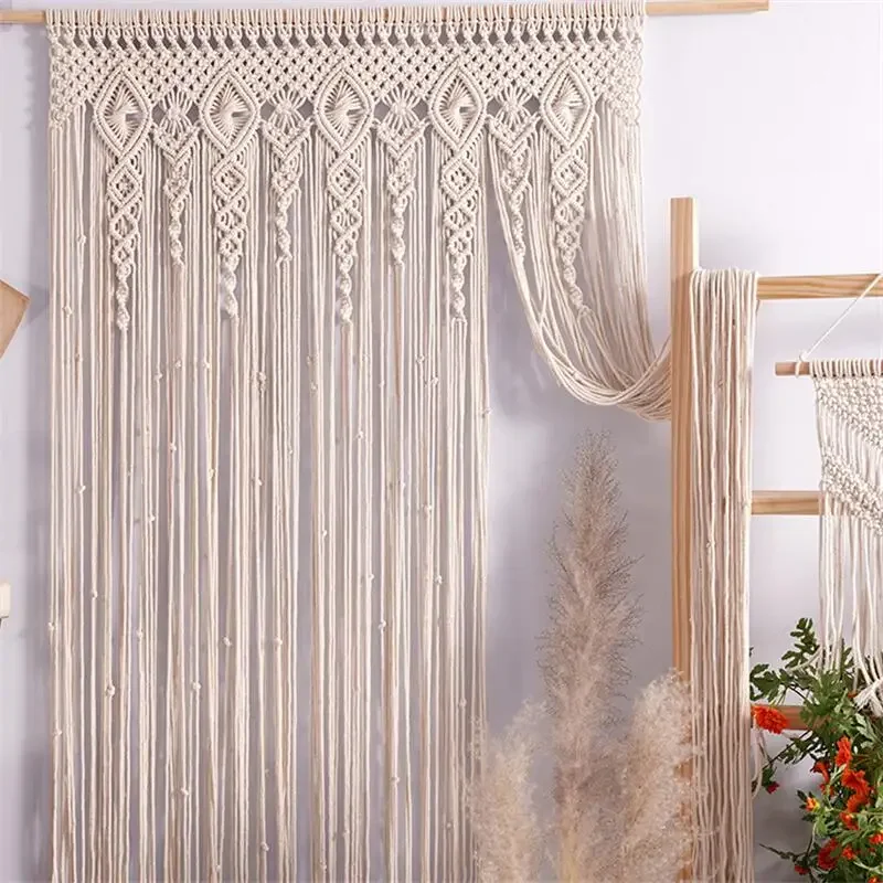 

2024 Hand-woven Macrame Wall Hanging Tapestry Door Curtain Cotton Art Tapestry Boho Decoration Bohemia Wedding Backdrop