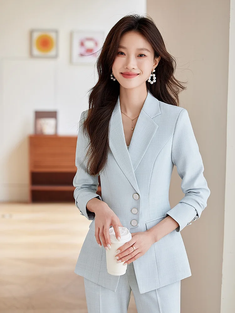 Tuta da lavoro elegante da donna, stagione primaverile, nuovo stile, sensazione di fascia alta per pendolarismo in ufficio, set professionale da 2 pezzi alla moda