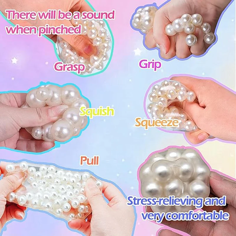 Handgefertigter, geräuscharmer Squishy-Ball der Traube für Erwachsene, weiße Perle, sensorisches Zappelspielzeug für Kinder, Stressabbau-Squeeze-Spielzeug