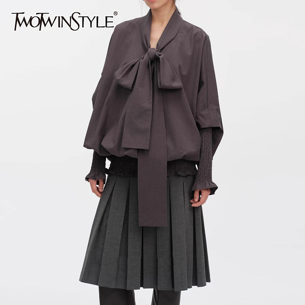 

TWOTWINSTYLE однотонная шикарная рубашка на шнуровке женская с v-образным вырезом и длинным рукавом свободные винтажные литературные женские рубашки осенняя мода новинка