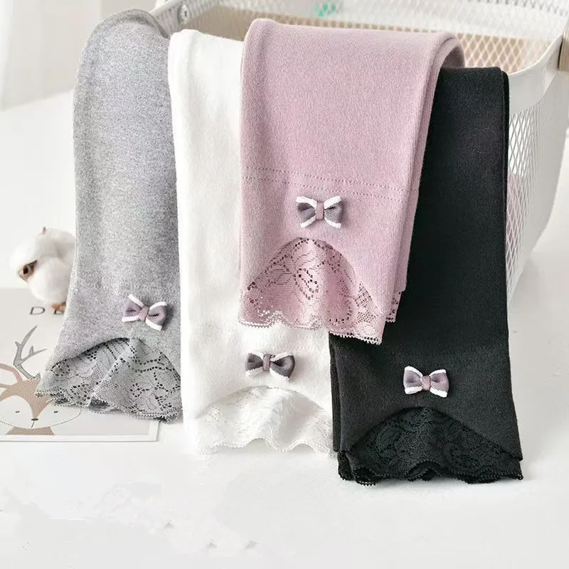 Leggings con lazo de encaje para niñas, pantalones de princesa, pantalones elásticos para niños, pantalones largos informales a la moda para niños, primavera y otoño