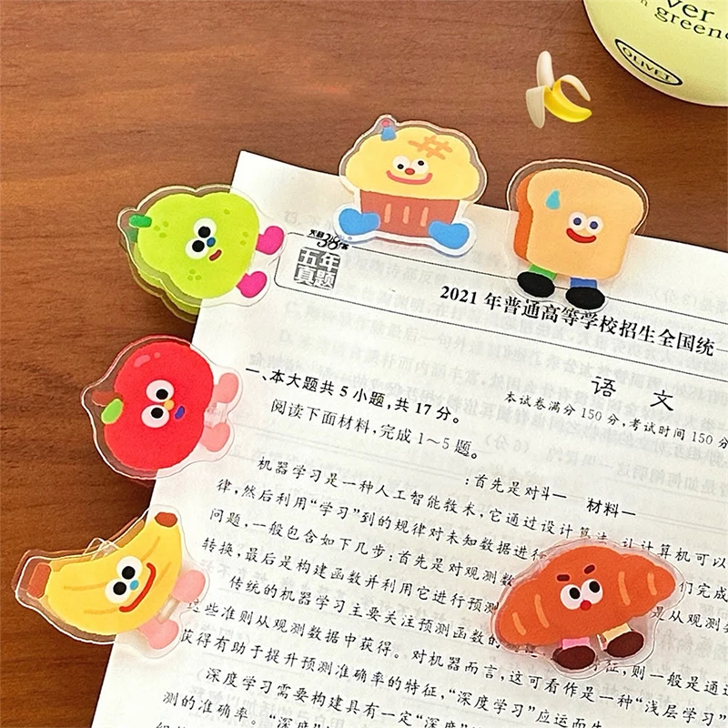 3Pcs Kawaii Cartoon Acrylic Binder Clip Cute Food Planner Clips Creative Decoration Paper Clamp Office School Supplies Gifts