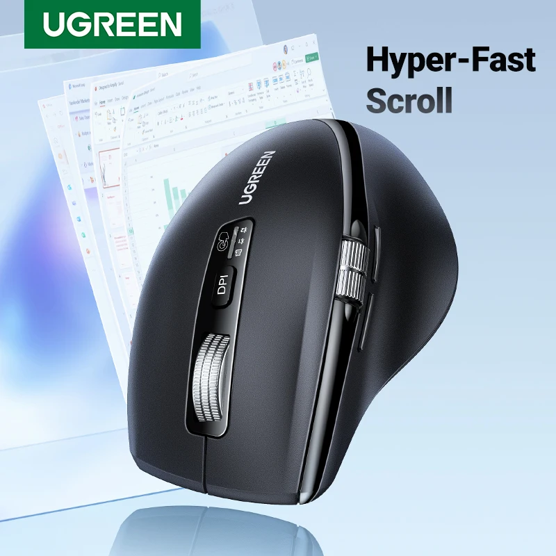 UGREEN 하이퍼 패스트 스크롤 무선 마우스, 블루투스 5.4, 맥북 태블릿 노트북 컴퓨터 PC 마우스용 인체 공학적 5000DPI, 2.4G