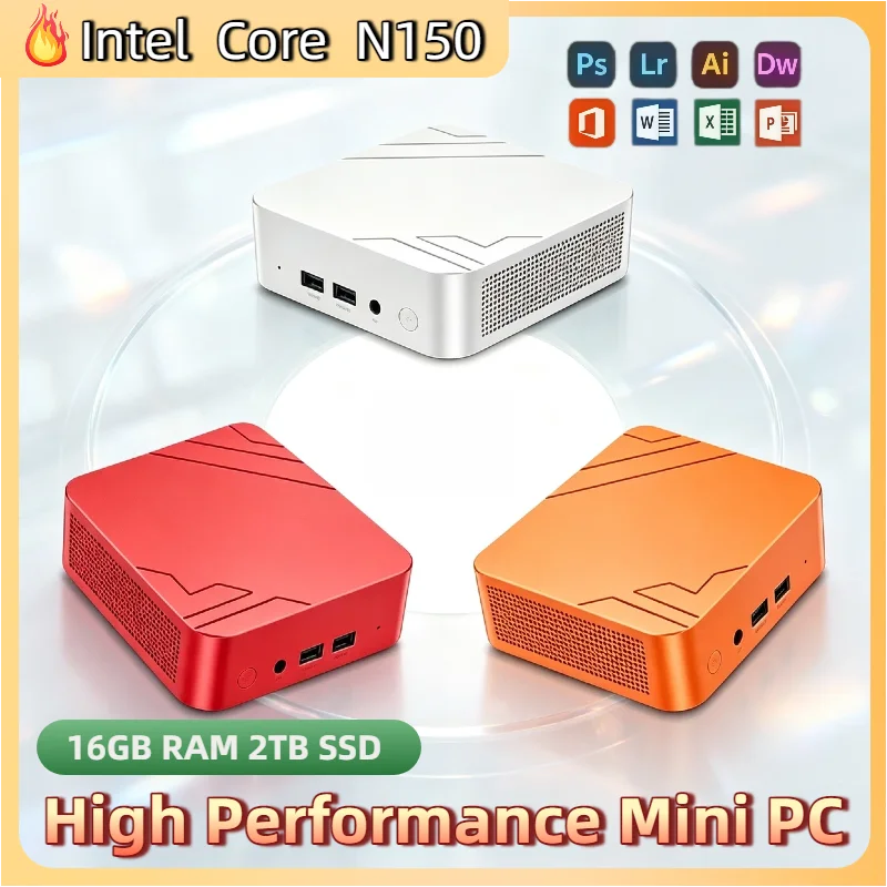 Mini PC Intel Core N150 16GB RAM 2TB NVMe SSD Triple 4K Display Desktop WiFi6 High Performance Office Home Small Computer