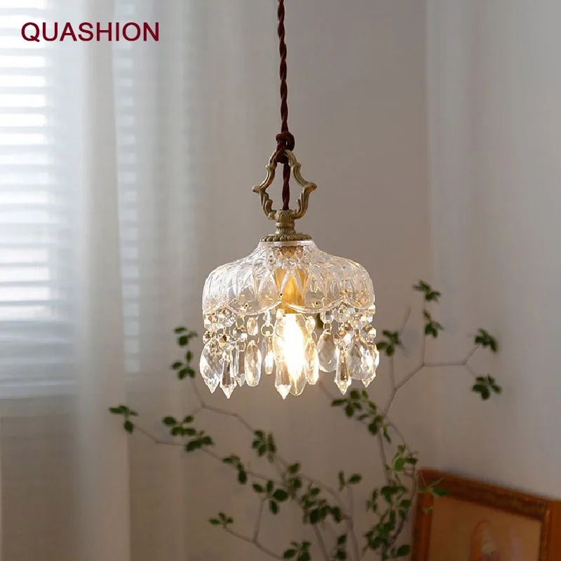 

French Retro Light Luxury Crystal Small Chandelier Aisle Entrance Bedside Balcony Corridor Checkroom Glass Lamps And Lanterns