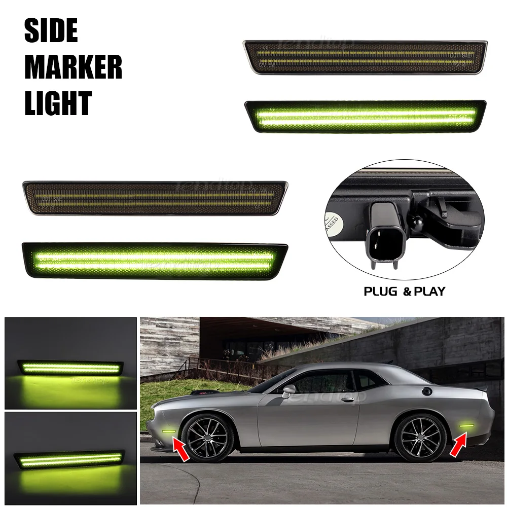 For Dodge Challenger 2015 2016 2017 2018 2019 2020 2021 2022 2023 4pcs Smoked Lens LED Car Front Rear Bumper Side Marker Light