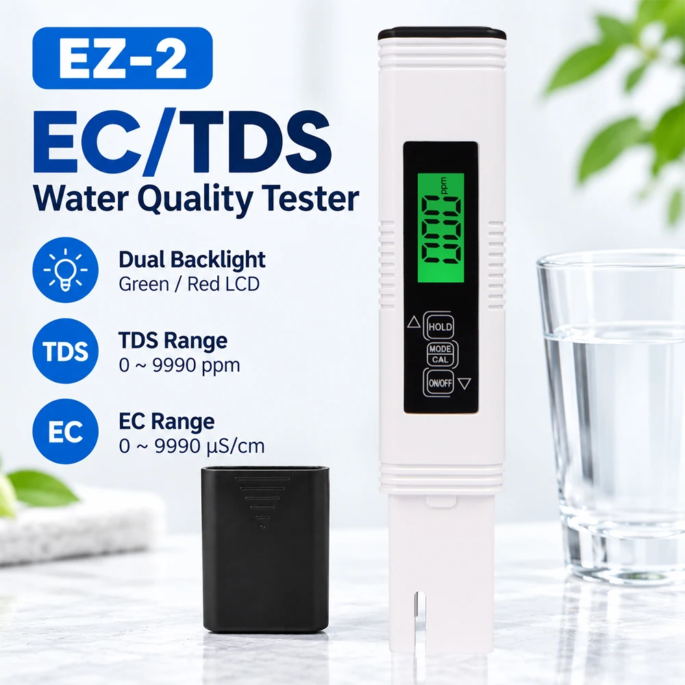 2 In 1 Water Quality Tester EC TDS Meter Portable Water Detection Pen ATC Water Quality Analyzer for Pool Water Aquarium Lab