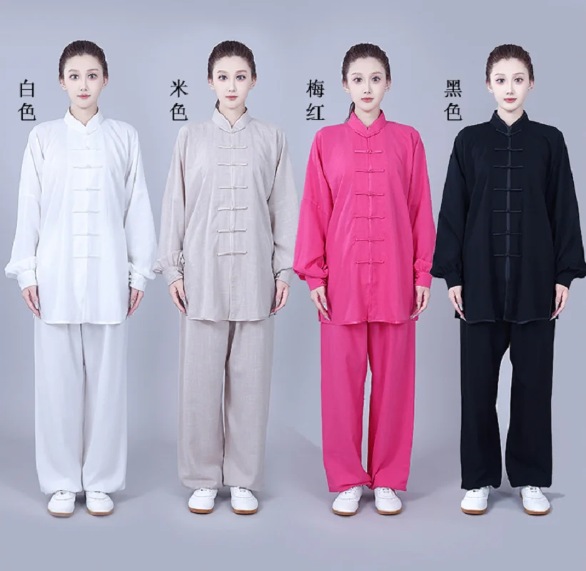 

2026 New Chinese Style High Quality Cotton Linen Kung Fu Suits Men Women's Spring Autumn Sport Tai Chi Martial Arts Set XS-3XL