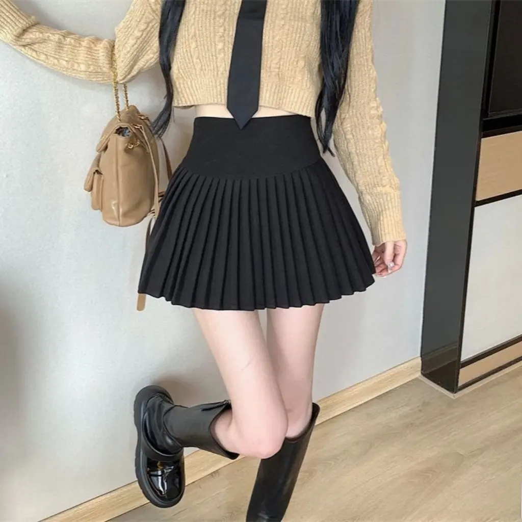 

Women's High Waist Pleated Skirt Spring Summer New Anti-Walking Academy Style with Lining Fashion