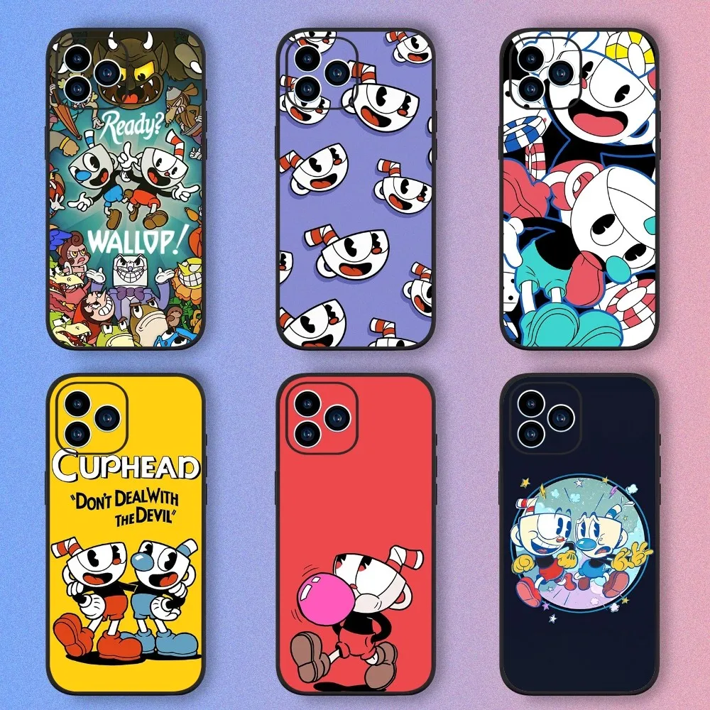 Game Cuphead Mugman Phone Case For iPhone 15,14,13,12,11,XS,XR,X,8,7,Pro,Max,Plus,mini Silicone Black Cover