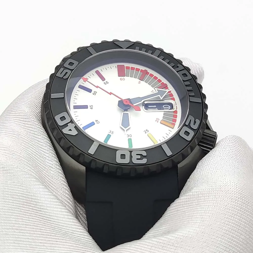 Men's Black Business Fashion Watch Sapphire Thickened Glass Rubber Strap Transparent Glass Back Men's Waterproof Watch