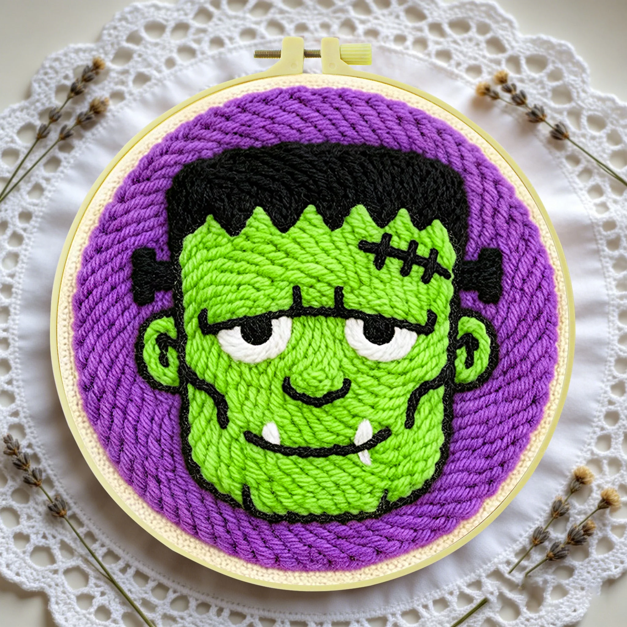 Halloween-Themen-Punch-Needle-Set 20x20cm 1 Stück Gruseliger Kürbis-Geist Stickerei-Set DIY-Bastelset für Heimdekoration und Süßes oder Saures Party – Detail 4
