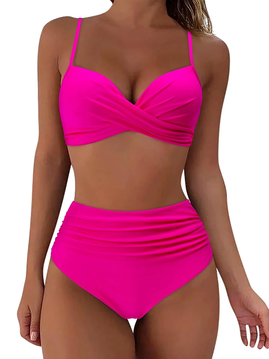 Vrouwen sexy schouderband badmode 2023 nieuwe gedrukte effen hoge taille badpak vrouwelijke zwemmers sport zwemsets zomer tankini