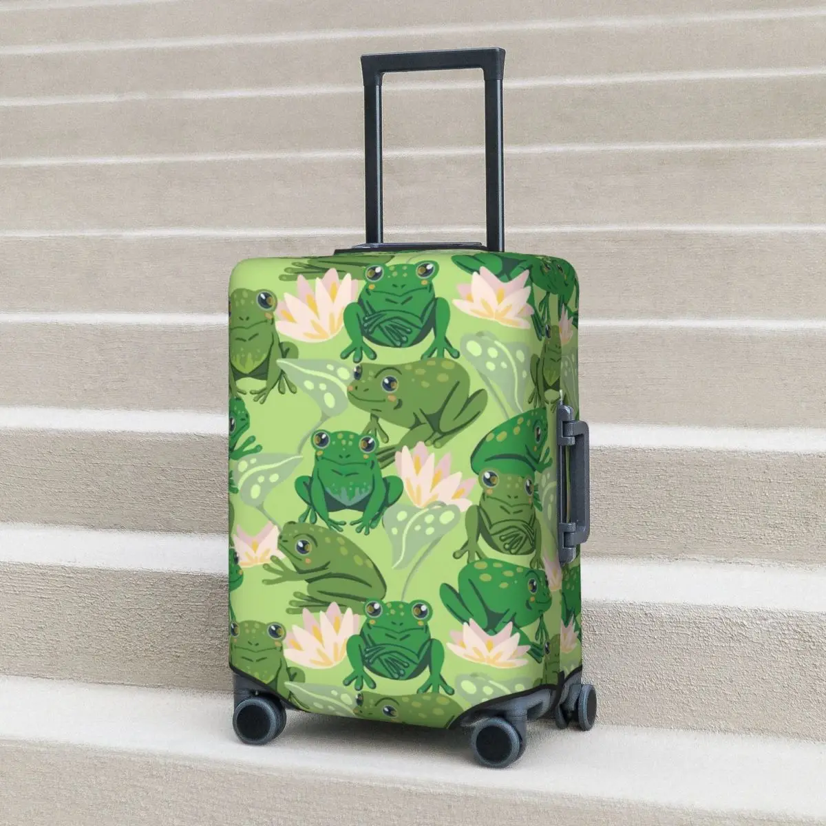 

Cute Frog Lotus Suitcase Cover Pink Flowers Business Protection Flight Practical Luggage Case