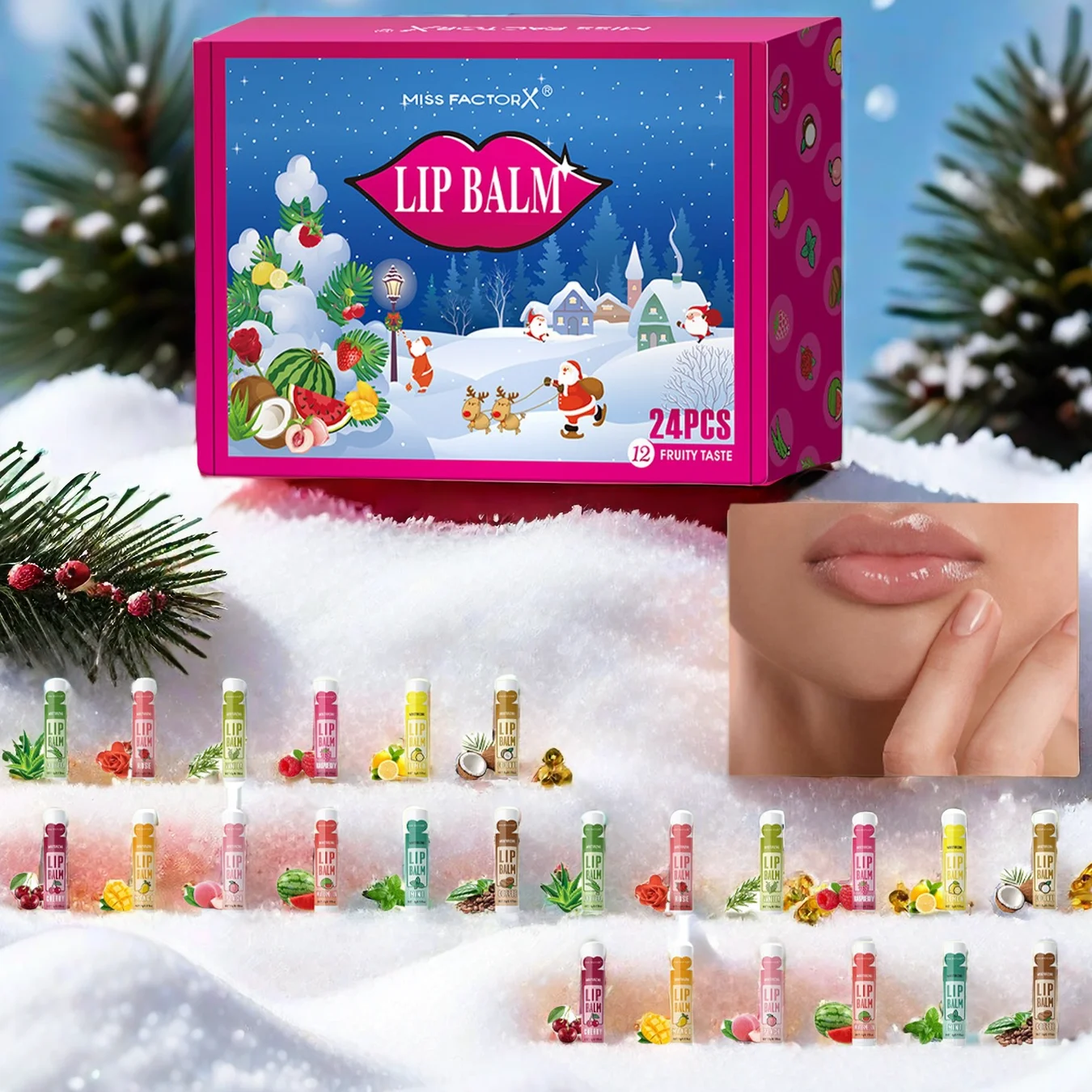 24PCS/ Box 12 Kinds of Flower and Fruit Lip Balm Set Gift Natural Fragrance Moisturizing Exfoliating and Brightening Lip Color