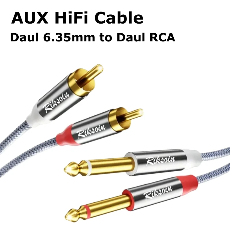 Riksoin 1/4-Zoll-auf-RCA-Kabel, vergoldete Kupferhülle, robustes 2x6,35-mm-TS-auf-Dual-RCA-Stereo-Audiokabel für AV-Receiver/Lautsprecher/Verstärker