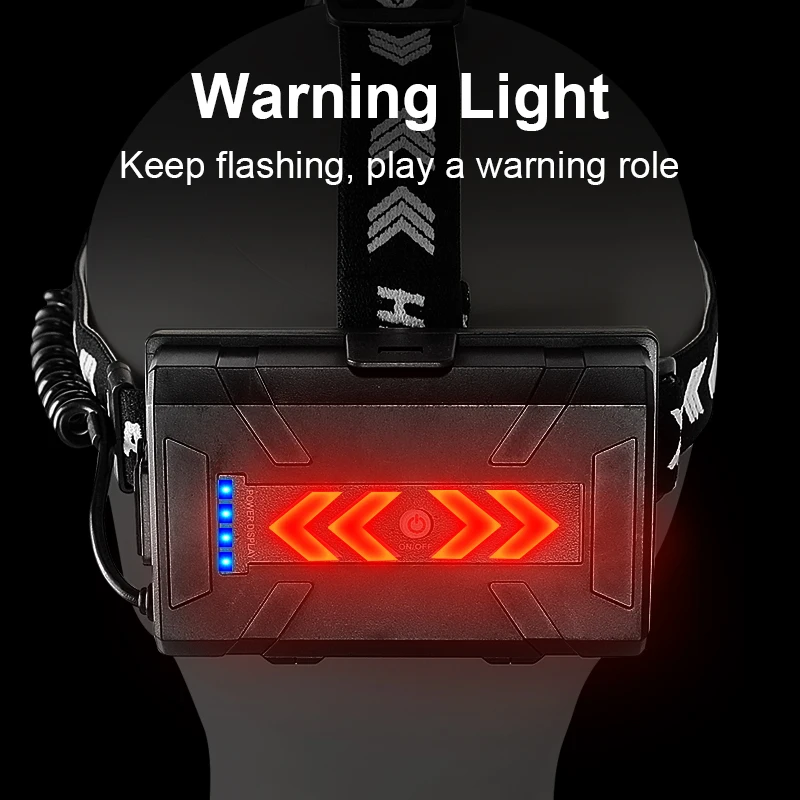 10000000LM Super Bright Headlamp With Warning Light Ultra Powerful Headlight Waterproof Lamp Zoomable Lantern Rechargeable Light