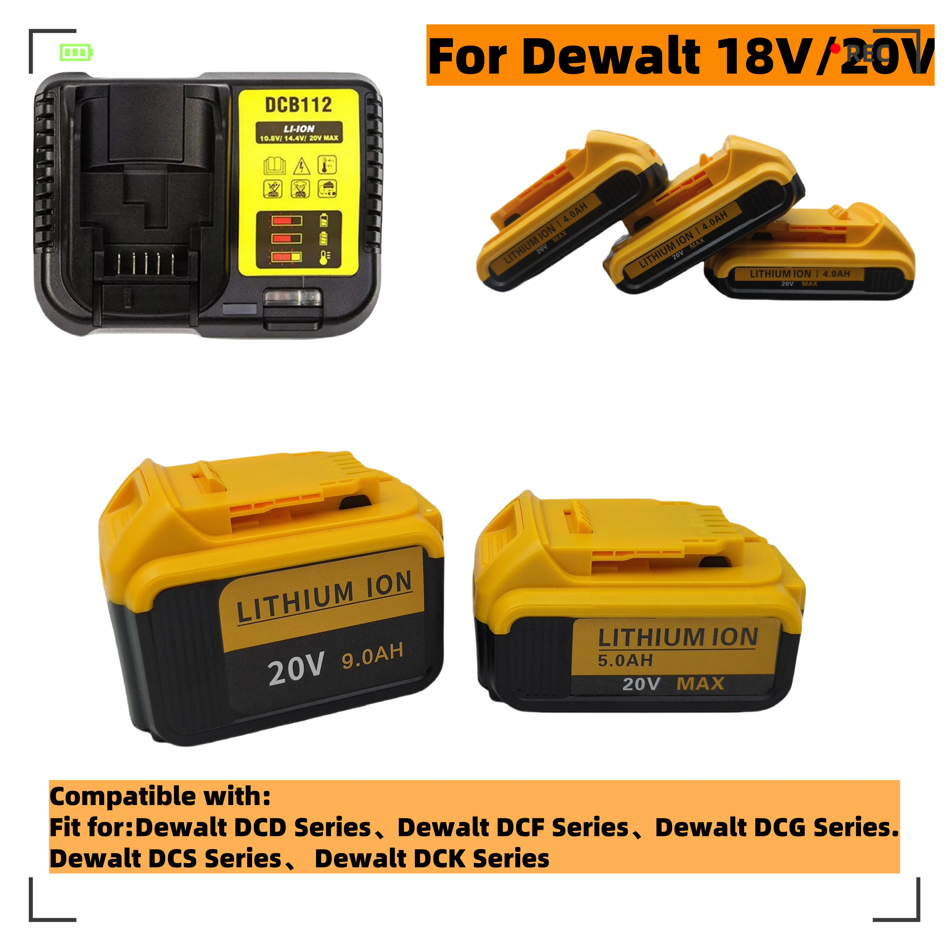 2025 For Dewalt DCB200 DCB184 Series 18V/20V Rechargeable Power Tools, 3.0Ah\6.0Ah\9.0Ah Li-ion Batt