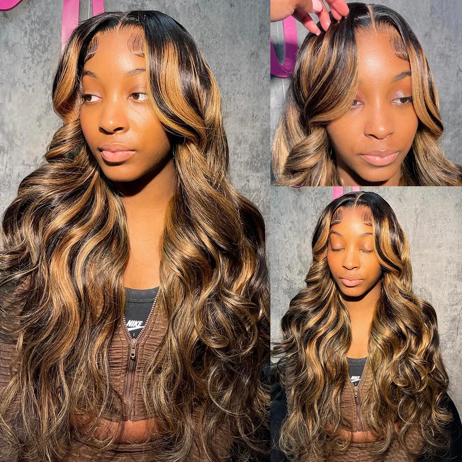 Addictive 250% 30 Inch Body Wave Highlight 13x6 HD Lace Front Human Hair Wig 4/27 Color Ombre 13x4 Lace Frontal Wig for Women