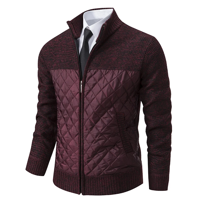 OupillMan-Cardigan patchwork pour hommes, pull à col montant, vestes minces, mode automne et hiver