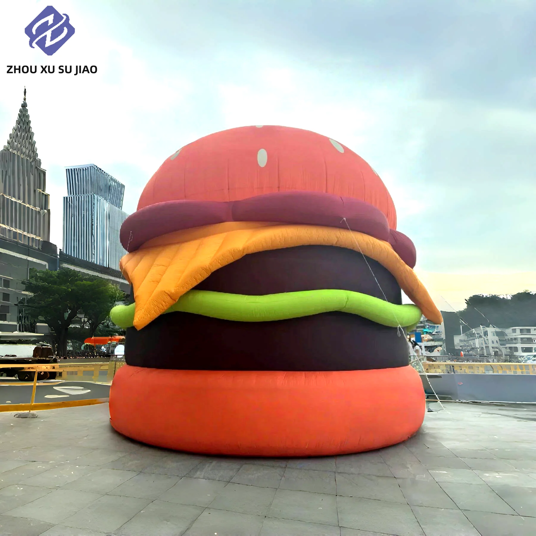 

Giant food, giant inflatable cheeseburger, air model, open, advertising, bar, stage lighting, decoration
