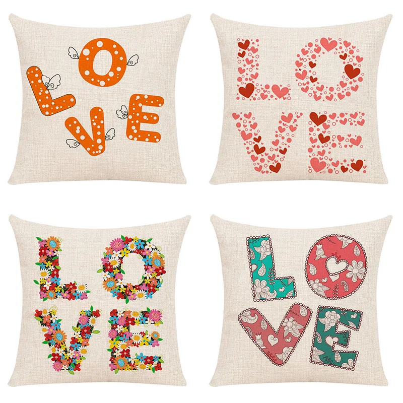 

Lover Graffiti Cotton Linen Pillowcase Couple Lovers Gift Pillows Case Decor Home Room Aesthetics 45x45 Pillow Covers Decorative