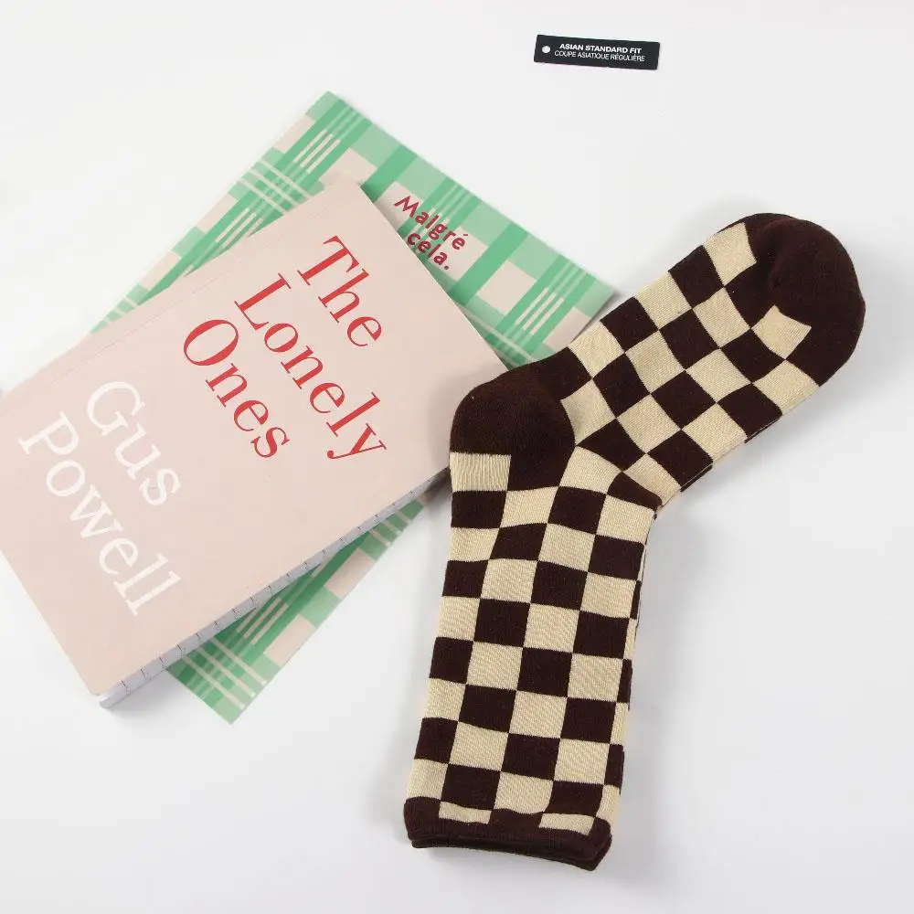 

Simple Soft Hip Pop Plaid Streetwear Cotton Mid-tube Sock Korea Checkerboard Socks College Style Socks Female Hosiery