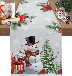 Christmas Snowman Tree Snowflake Poinsettia Grey Linen table runners Room decor washable table runners Christmas decorations