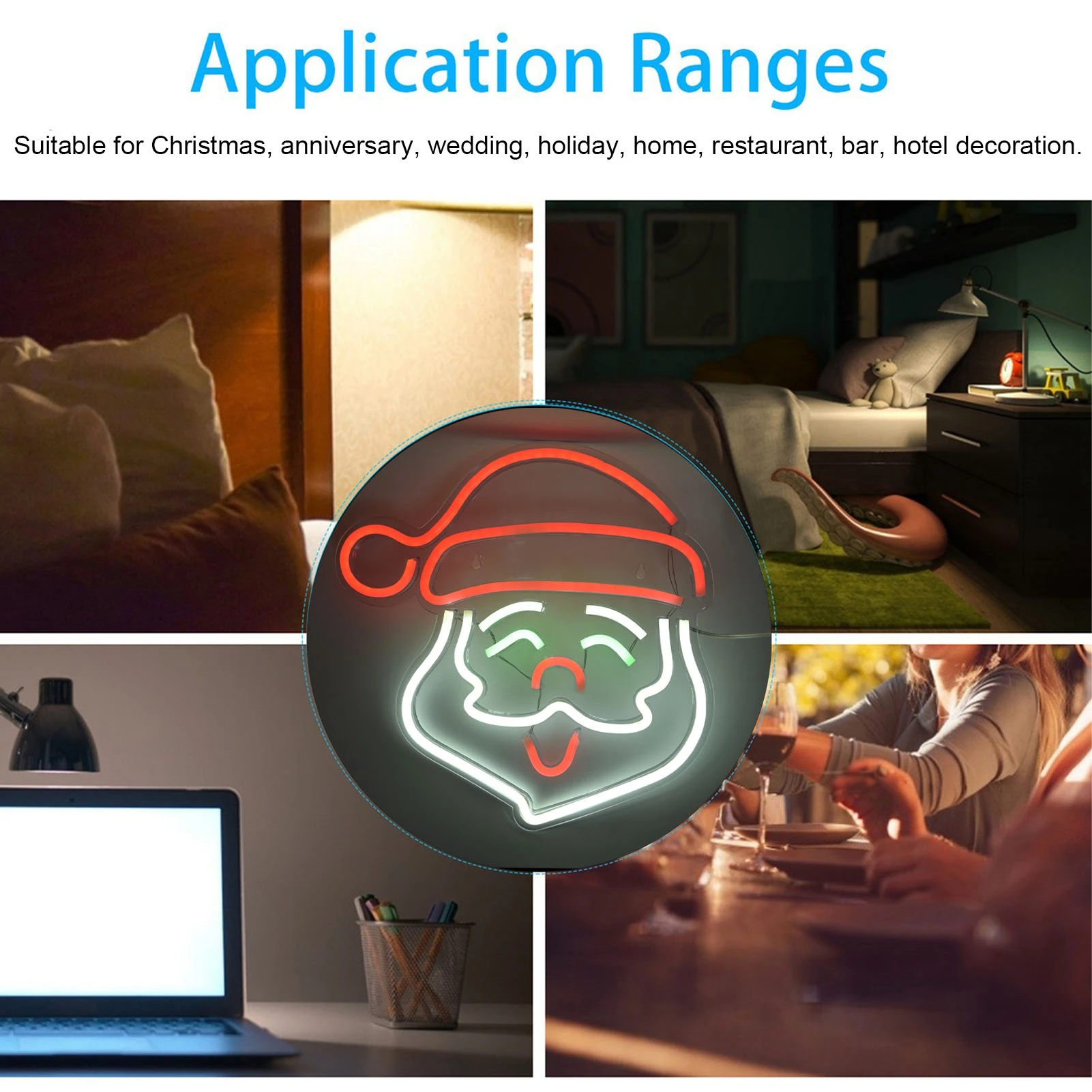 LED ضوء النيون سانتا كلوز تسجيل مصباح الفن الجدار الديكور ضوء لغرفة النوم حفلة عيد ميلاد بار LED سانتا ضوء النيون #4