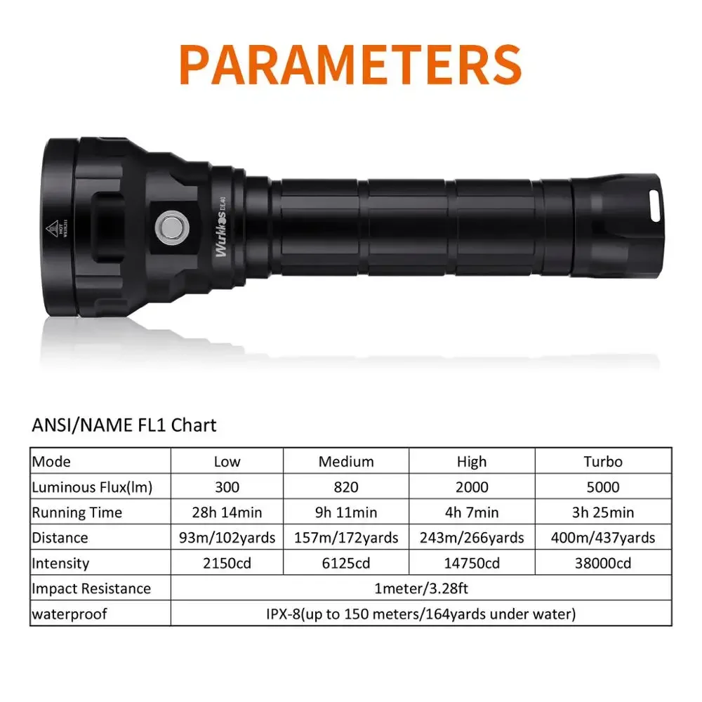 DL40 Power Torch Diving Light Bright Outdoor Waterproof 5000K Sea Driving Underwater Flashlight