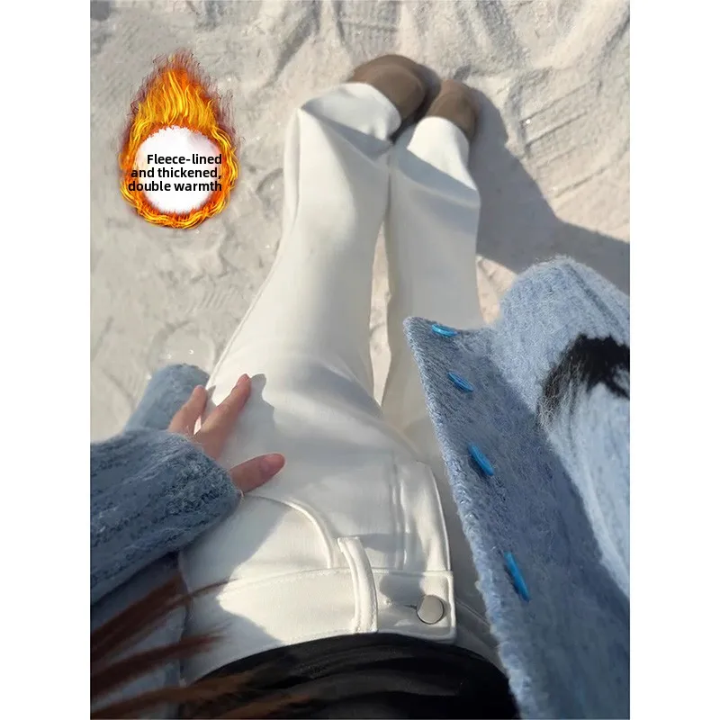 

Thickened Fleece High Waist Bell Bottom Jeans Women Slimming Warm Winter Denim Pants American Style Cotton Stretch Bootcut