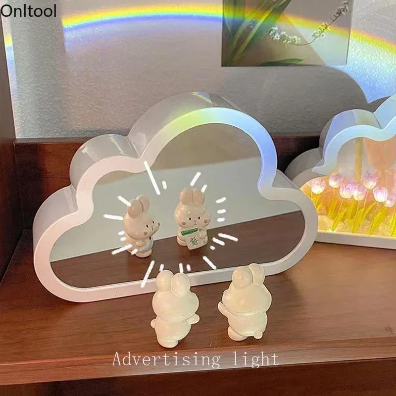 INS Handmade DIY Cloud Tulip Mirror Small Night Light INS Girl Heart Living Room Desktop Decoration Birthday Gift Holiday Gift
