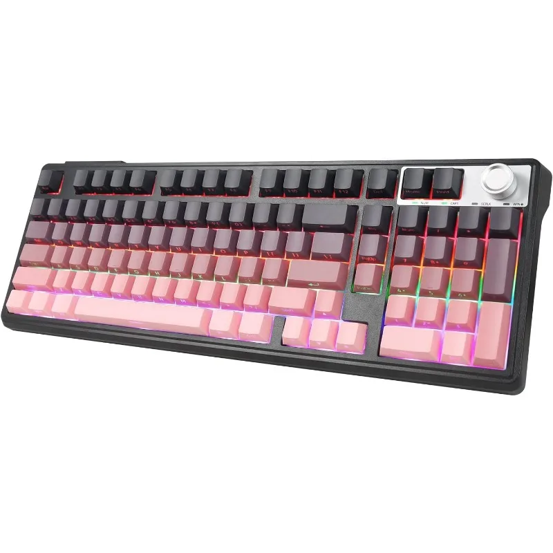 

Mechanical Gaming Keyboard with Knob Bluetooth 5.0/2.4GHz/USB-C Wired Hot Swappable Red Switches Anti-Ghosting Led Backlit