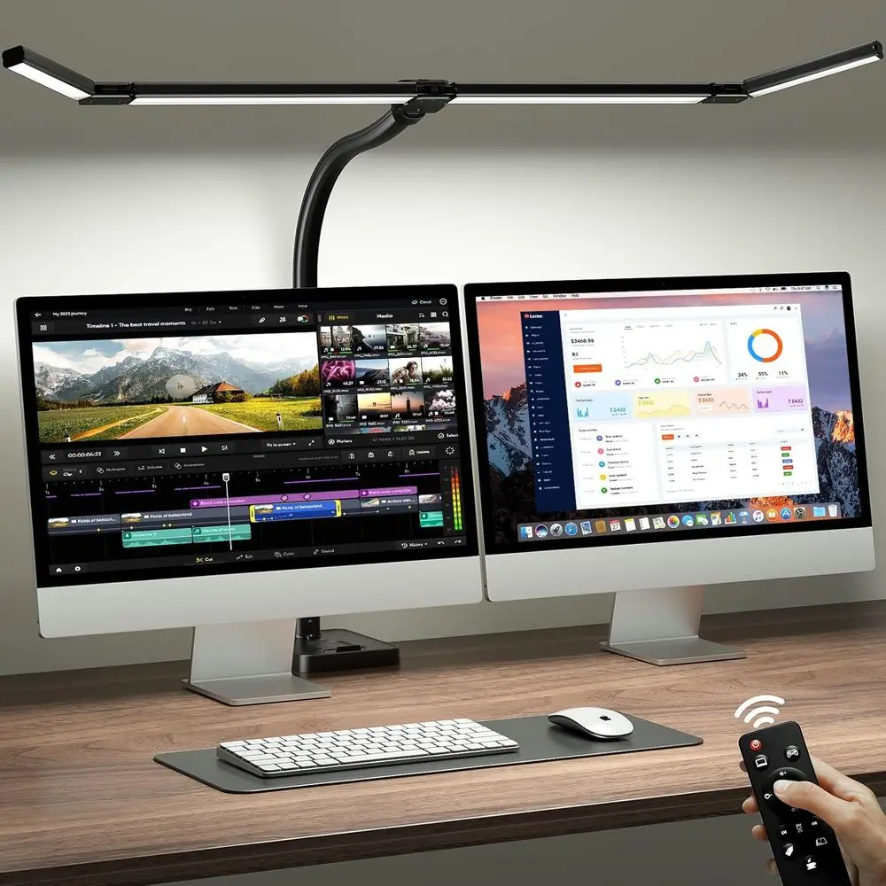 

42-inch LED Desk Lamp with Adjustable 4-Segment Bar, 1800LM Bright, Remote, Ideal for Architects, Dual Monitor Setups, Reading,