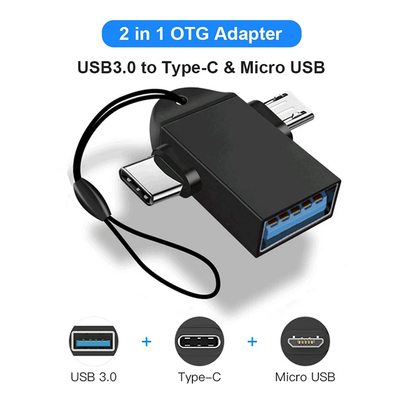 2 In 1 OTG Adapter USB Female To Micro USB Male Type C Male Connector Aluminum Alloy on The Go Converter for Cell Smartphone