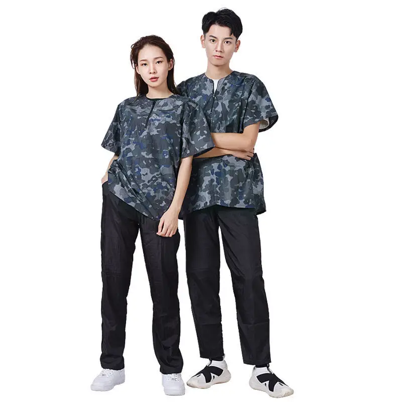 Pet Dog Grooming Work Clothes Pet Shop Waterproof Uniforms Anti Static Gown Non-stick Hair Hairdresser Robe Camouflage Set Y0520