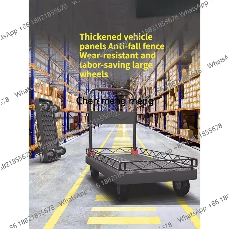 Handcarts Flatbed Trucks Pallet Trucks Transport Vehicles with Guardrails Folding Picking Trailers