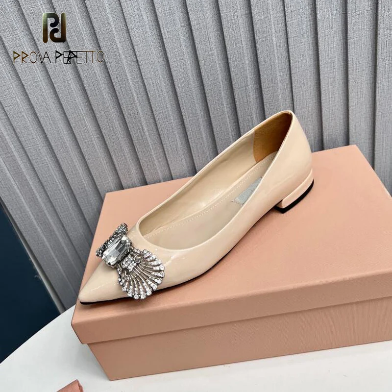 

Shiny Leather Women Low Heel Spring Summer Shoe Pointy Toe Rhinestone Butterfly Bowtie Shallow Mouth Slip on Mules Female Shoe