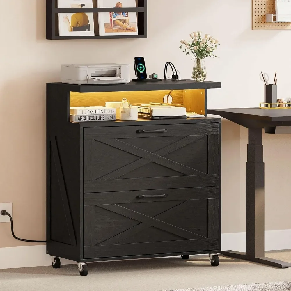 Kabinet File kayu dengan stasiun pengisian kabinet arsip Farmhouse Nightstand Printer Stand untuk rumah kantor kamar tidur bebas ongkos kirim