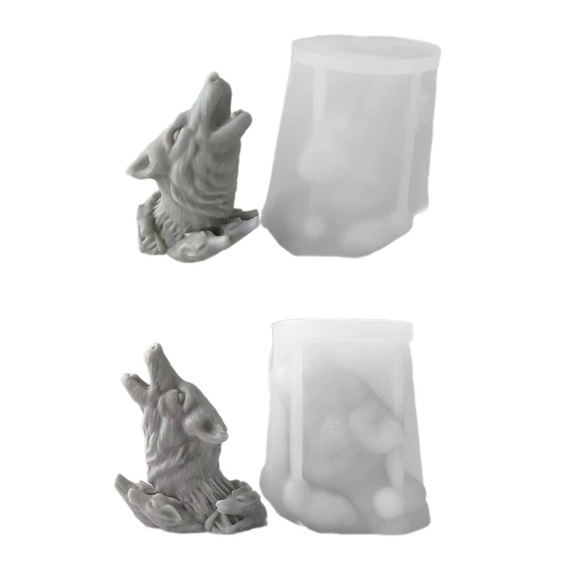 Unique Animal Statue Mold 3D Wolf Head Figurine Ornament Candle Silicone Molds Handmade Soap Making Tool Home Decors