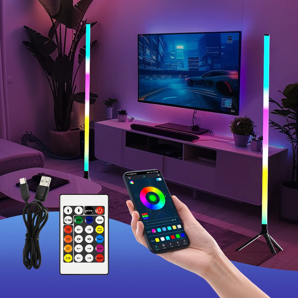 

Modern LED Floor Lamp, Splicable Install RGB Dimmable, Smart APP Control, Indoor Ambient Light for Bedroom Living Room Study