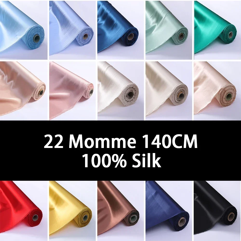 100% Pure Silk Fabric 140CM Width 22 Momme Natural Mulberry Silk Fabric High-quality Plain Crepe Satin