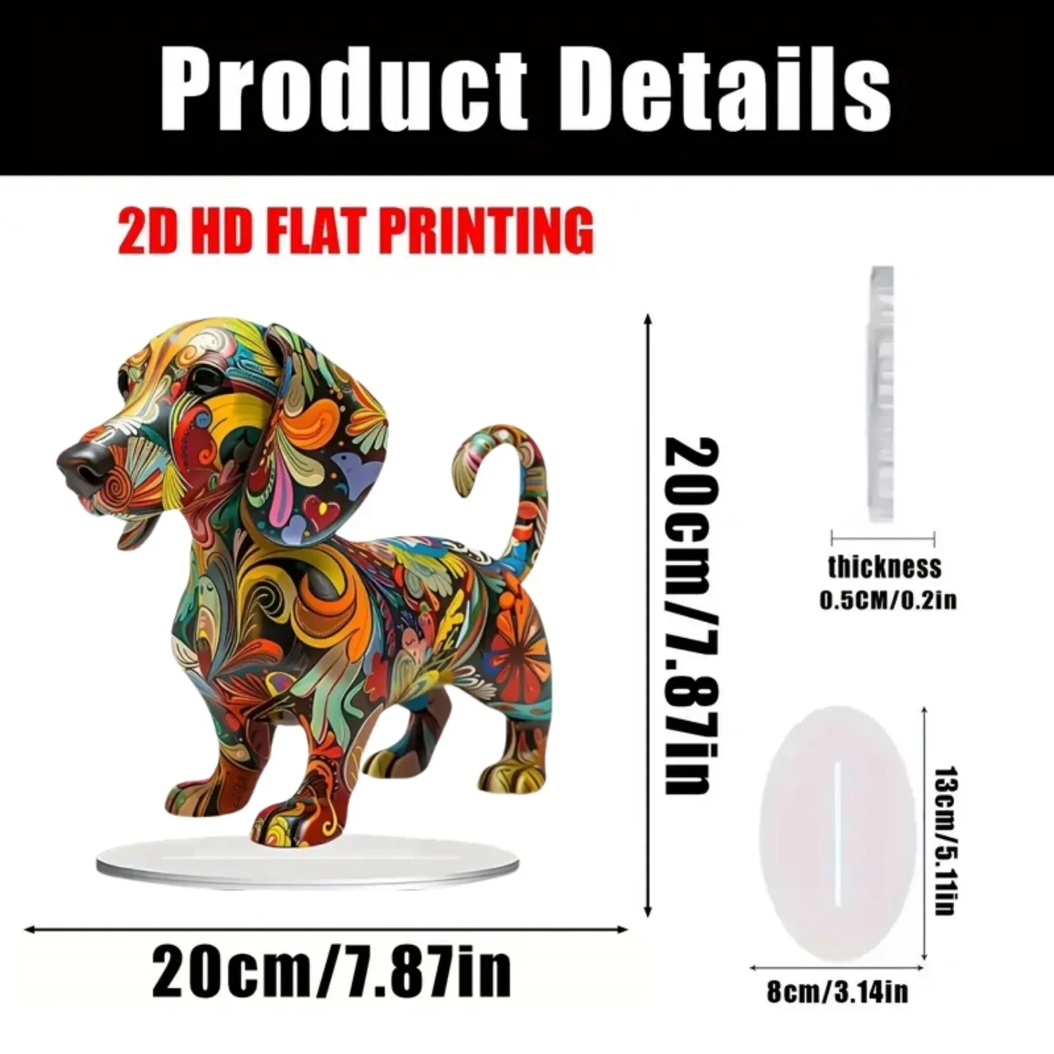 Boho Puppy Dog Statue,2D Flat  Acrylic Figurine,Home,Office,studio,Cafe,room,display Case,Table Ornament Desktop Decor Kit Gift