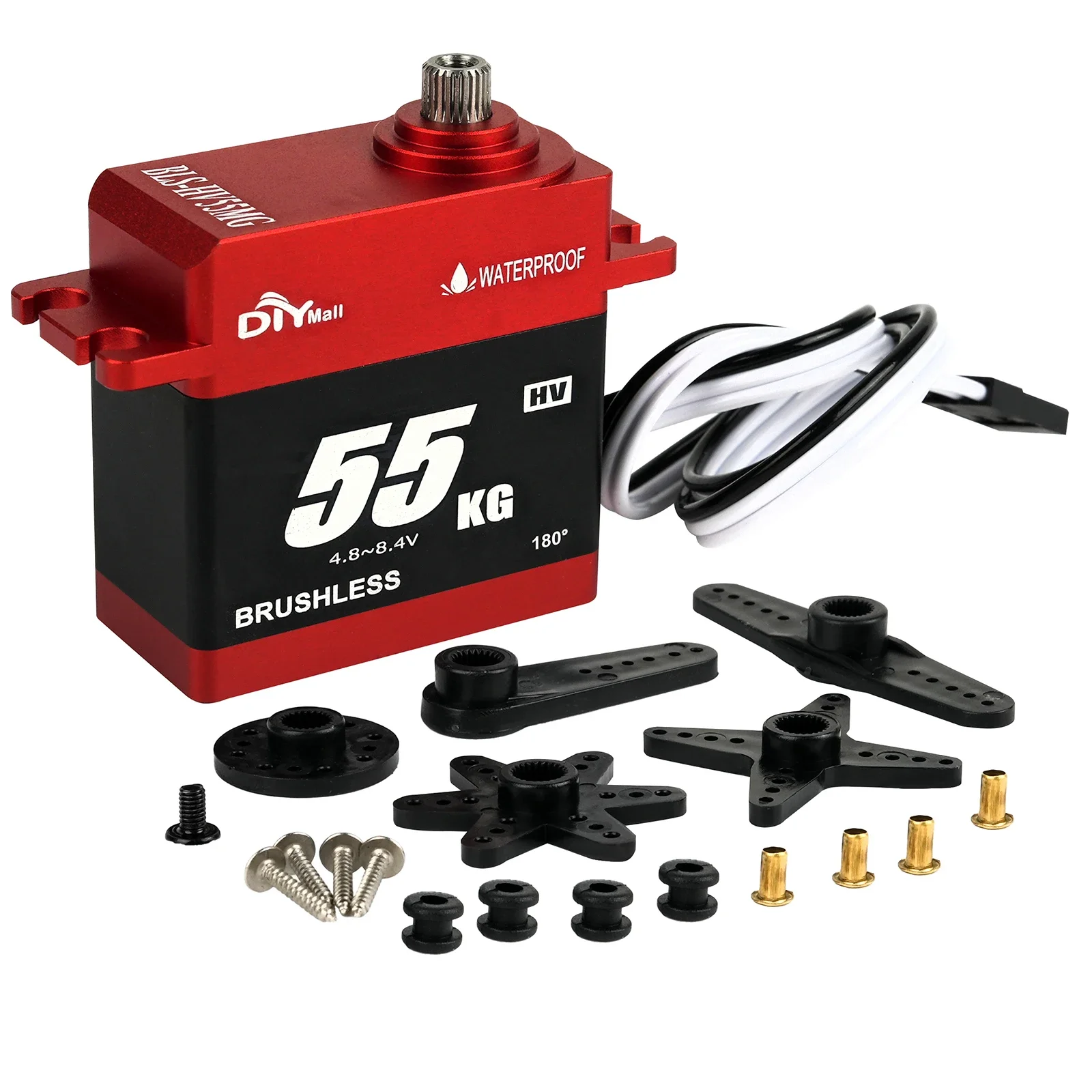 BLS-HV55MG 55KG Brushless Digital Servo Metal Gear High Torque 180/270/360 Degree Waterproof IP67 for 1/10 RC Car Truck Robot