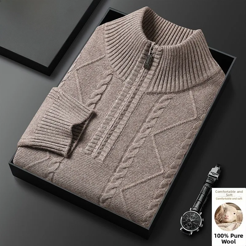 

Мужской шерстяной вязаный свитер Pierre Cardin на молнии с высоким воротником, теплый зимний базовый слой, модный городской стиль, длинный рукав